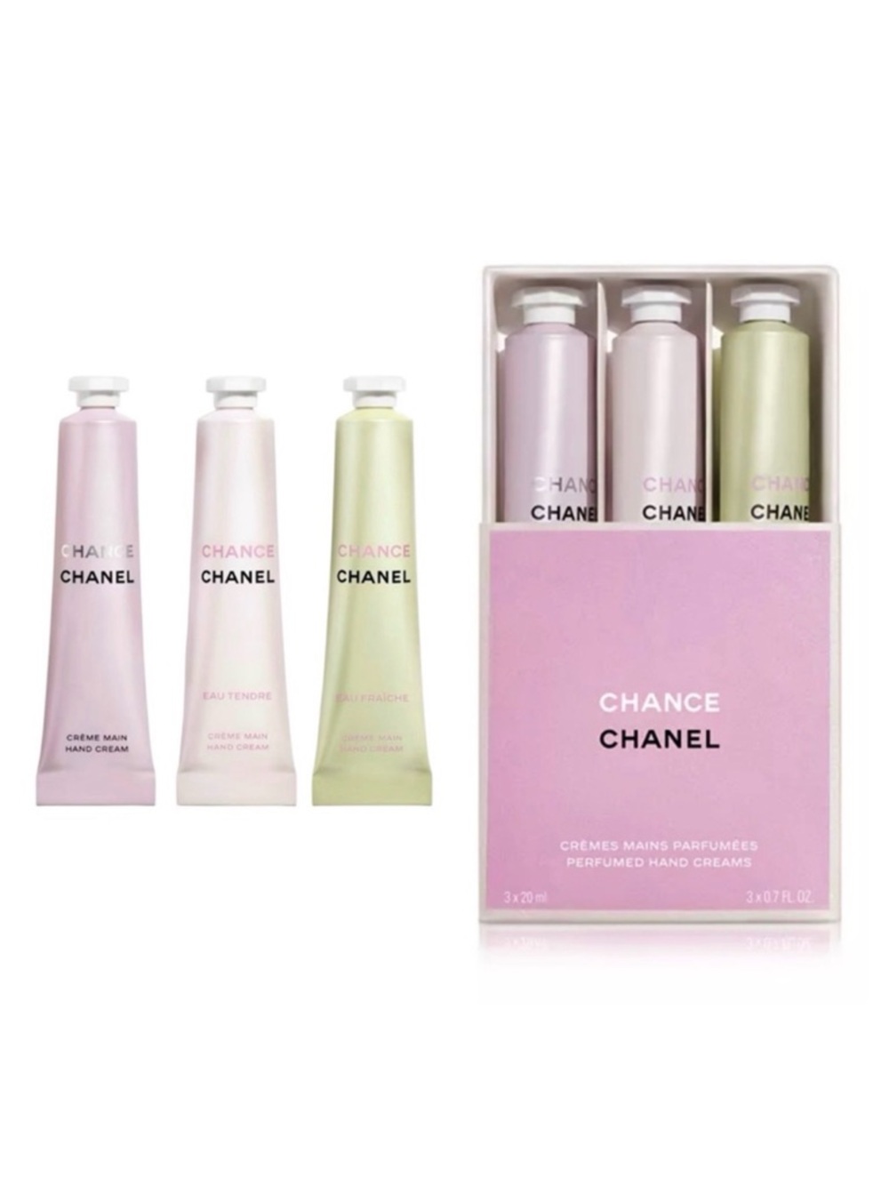CHANEL Chance Hand Cream Trio - Pink & Light Green Tubes